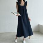 Frilled-strap Flared Long Dress With Sash