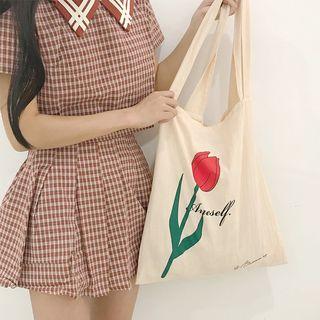 Flower Tote Bag Beige - One Size