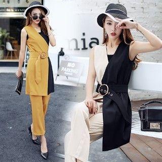 Set: Two Tone Vest + Pants + Tank Top