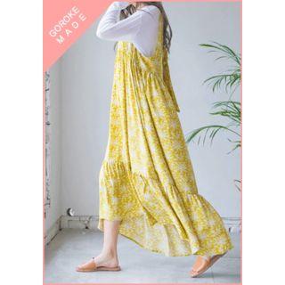 Sleeveless Beribboned Foliage Maxi Dress