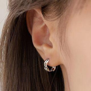 Wavy Alloy Hoop Earring 1 Pair - Wavy Alloy Hoop Earring - Silver - One Size
