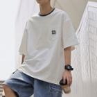 Short Sleeve Contrast Collar Pocket T-shirt