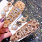 Set: Faux Pearl / Rhinestone Lettering Hair Clip 01 - Set Of 2 - Light Coffee - One Size