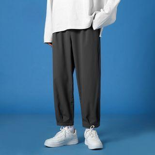 Plain Drawstring-waist Straight Leg Pants