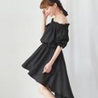 Off-shoulder High-low A-line Dress Black - One Size