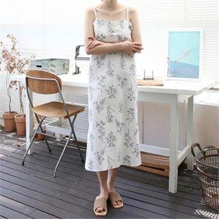 Spaghetti-strap Pattern Linen Blend Dress