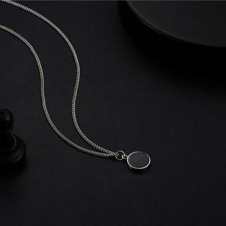 Disc Pendant Alloy Necklace Silver & Black - One Size