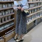 Long-sleeve Lace Trim Peter Pan Collar Plain Shirt / Floral Spaghetti-strap Dress