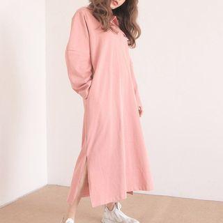 Letter Embroidered Long Sleeve Polo Shirt Dress