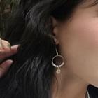 Non-matching Rhinestone Hoop & Bar Dangle Earring 1 Pair - Gold & White - One Size