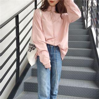 Lace Up Cutout Shoulder Plain T-shirt