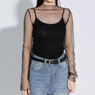 Set: Mesh Long-sleeve Top + Camisole Top