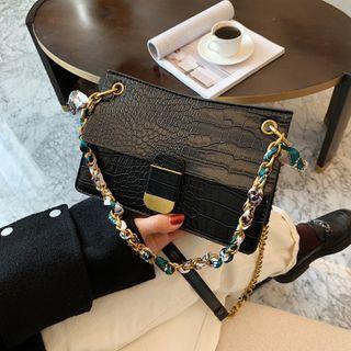 Croc Grain Flap Chain Crossbody Bag