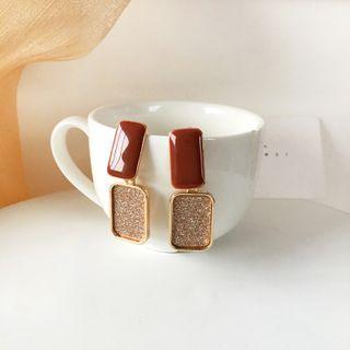 Geometric Drop Ear Stud 1 Pair - Geometric Drop Ear Stud - Gold & Brown - One Size
