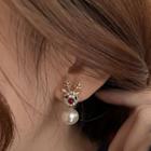 Christmas Deer Rhinestone Faux Pearl Asymmetrical Earring 1 Pair - Gold - One Size