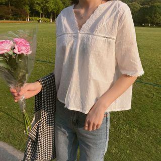 Lace V-neck Cropped Blouse