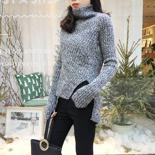 Irregular Turtle-neck Slim-fit Sweater