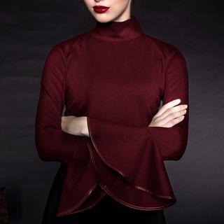 High Neck Fluted Long-sleeve T-shirt