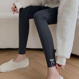 Faux Pearl Bow Cropped Leggings