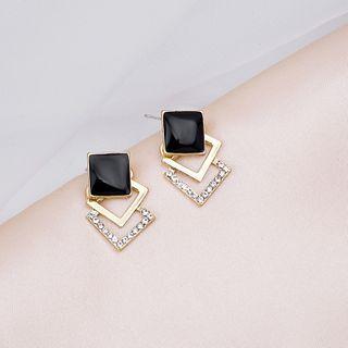 Rhinestone Glaze Square Dangle Earring 1 Pair - E3288 - As Shown In Figure - One Size