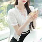 Frill-edge Faux-pearl Cardigan