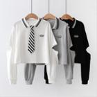 Cut-out Long-sleeve Collared T-shirt