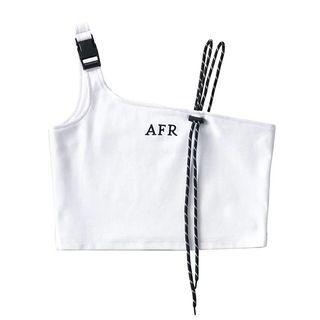 Asymmetrical Lettering Buckled Camisole Top