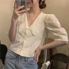 Elbow-sleeve Cropped Blouse Almond - One Size