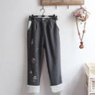 Animal Embroidered Fleece Panel Pants