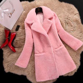 Plain Notch Lapel Long Furry Coat