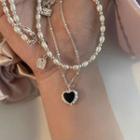 Heart Pendant Freshwater Pearl Layered Alloy Necklace
