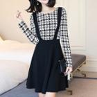 Houndstooth Mock Two-piece A-line Dress