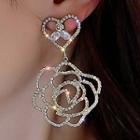 Flower Rhinestone Dangle Earring 1 Pair - Silver Needle - Silver - One Size