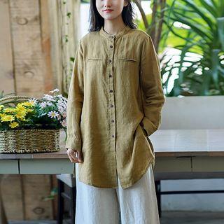 Long-sleeve Button-up Tunic Top