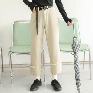 Cropped Wide-leg Jeans With Belt