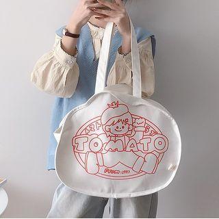 Cartoon Print Tote Bag Red & Beige - One Size