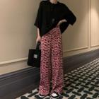 Patterned Wide Leg Pants Pink - One Size