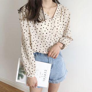 Pattered Long-sleeve Chiffon Blouse As Shown In Figure - One Size