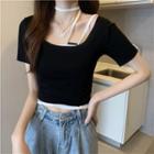 Set: Asymmetrical Camisole Top + Short-sleeve Crop T-shirt