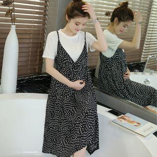 Set: Plain Short Sleeve T-shirt + Printed Slipdress