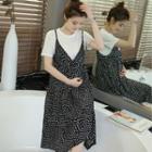 Set: Plain Short Sleeve T-shirt + Printed Slipdress