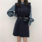 Sleeveless Mini Knit Dress / Stand Collar Shirt