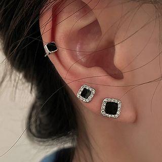 Set Of 3 Pairs: Rhinestone Square Stud Earring