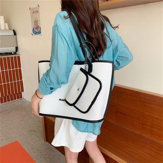 Set: Lettering Contrast Trim Handbag + Pouch + Coin Purse