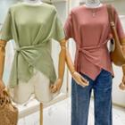 Plain Short-sleeve Tie-front T-shirt