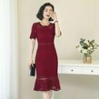 Short-sleeve Lace Mermaid Sheath Dress