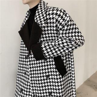 Double Breasted Houndstooth Woolen Coat