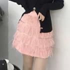 Fringed A-line Skirt Pink - One Size