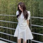 Short-sleeve Asymmetrical Mini A-line Dress White - One Size