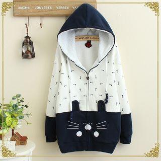 Fish Bone Embroidered Hooded Zip Jacket